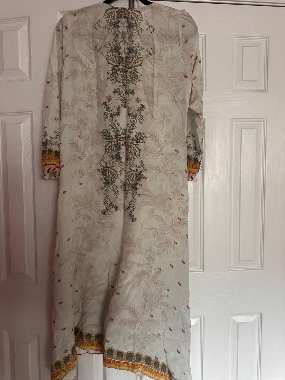 Cream Floral Maxi Dress with Pearl-Accent Front - Picture 5 of 5